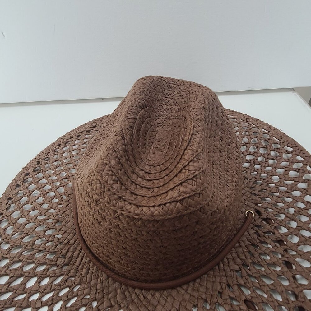 Universal Thread NWT Paper Hand Woven Braided Rancher Hat Open Hole Pattern Boho - Picture 6 of 9